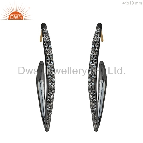 Womens Pave Set Diamond Hoop Earrings - 14k Gold 925 Sterling Silver, Black, Handmade Elegant Design
