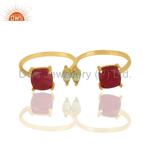 Gemstone Gold Plated Double Finger Ring