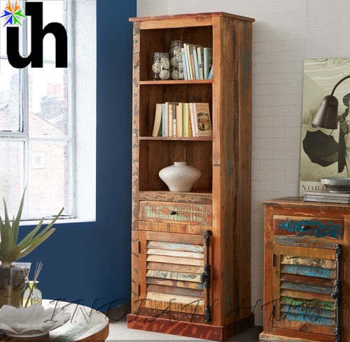 Reclaimed Wood Bookcase - 100% Solid Wood, 60CM x 40CM x 185CM | Handmade, Eco-Friendly, UV Resistant, No Assembly Required, Easy to Clean