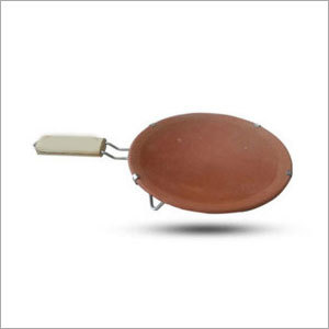 Earthen Tawa with Handle - Terracotta 10 Inch Diameter Brown 0.5 Inch Thick Wooden Handle | Even Heating Non-Stick Durable Eco-Friendly Easy to Clean