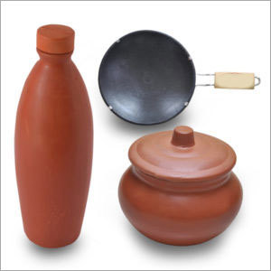 Combo Offer - Curd Pot (500ml.) Clay Water Bottle (1 Lit.) & 9 Non-stick With Handle