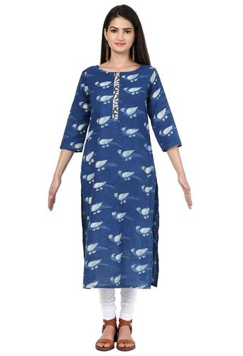 Cotton Indigo Printed Blue Kurti