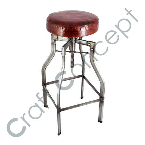 Silver Metal Crank Bar Stool With Leather Seat No Assembly Required