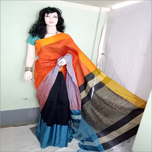 Orange Tussar Silk Saree