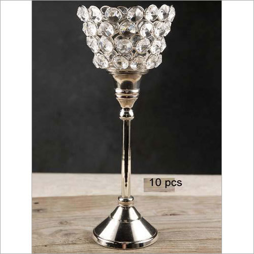 Candle Light Holder - Metal & Glass, 10x5 Inches, Silver | Elegant Design, Stable Base, Versatile Use
