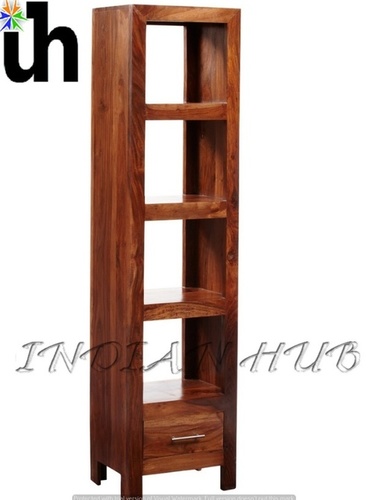 Indian Hub Slim Jim Cube Bookcase - 100% Solid Hardwood, 45x33x177cm , Rich Honey Stain, Eco-Friendly, UV Resistant, Easy to Clean