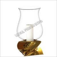 Triangular Hurricane With Twist Candle Holder - Brass Metal, Medium Size Compatible, Elegant Gold Finish | Artistic Design, Rust And Crack Proof