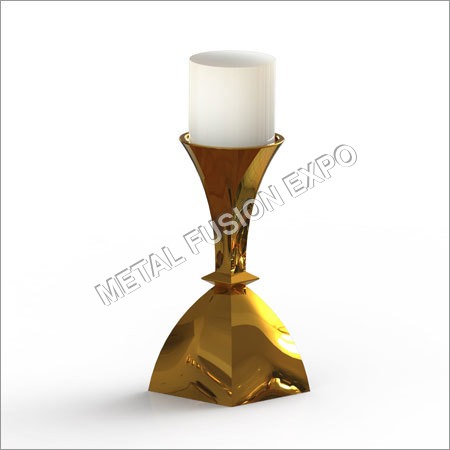 Pillar Holder With Sq Base And Round Top - Brass Metal, Handmade, Elegant Gold Finish | Modern Art Style, Suitable for Home and Party Decoration