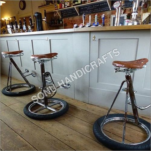 Wood Bar Stool With Leather Seat