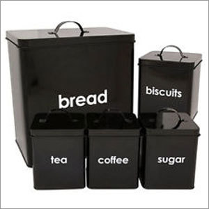 Kitchen Canister - Galvanized Sheet, Square & Rectangular Shapes, Distinct Zed Black Enamel Finish, Lock Lever & Lifting Handle for Easy Movement