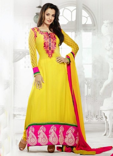 Yellow And Pink Printed Suit