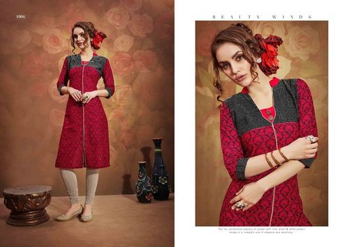 Red Cotton Printed Kurti