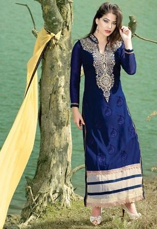 Printed Ladies Suits - Jacquard Silk, Embroidered Pattern , Blue Color with Sequins Decoration, Full Sleeves Design, Highly Comfortable and Washable