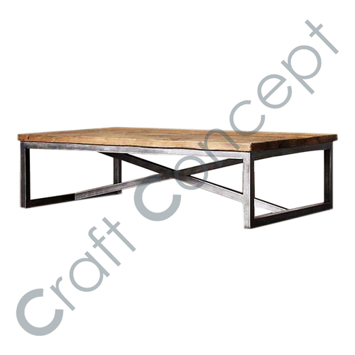 Vintage Industrial Coffee Table - Iron & Mango Wood Eco-Friendly Design with Aged Metal Finish and Adjustable Height