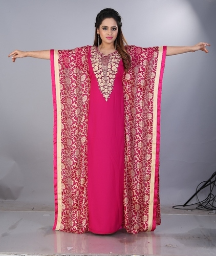 Ladies Designer Kaftan - Georgette & Brasso, 60 Inch Length, Embroidered Work
