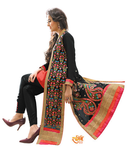 Embroidered Georgette Salwar Kameez - Semi-Stitched with Santoon Inner, Nazneen Dupatta & Jacket | Free Size, Elegant Embroidery Design