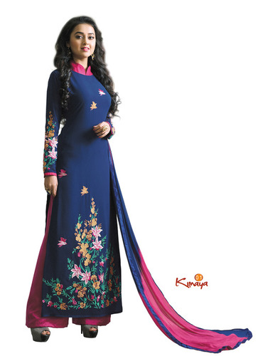Semi-Stitched Georgette Salwar Suit - Embroidered Design, Normal Salwar for Party and Bridal Wear