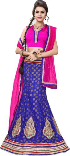 Wedding Wear Lehenga Choli - Semi-Stitched Brocade and Georgette Fabric, Festive Gota Work Design