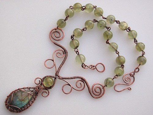 Beads (prehnite) necklaces