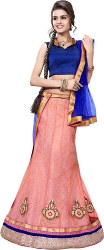 Ethnic Wear Lehenga Choli - Semi-Stitched, Net and Georgette Fabric | Traditional Style with Embroidered Brocade Pattern