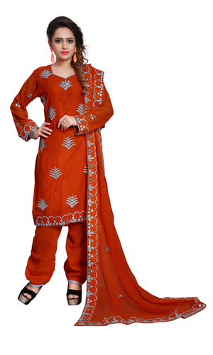 Georgette Semi-Stitched Salwar Suit - Size 44 Inch, Beaded Work with Pearls and Crystals for Party and Wedding Wear