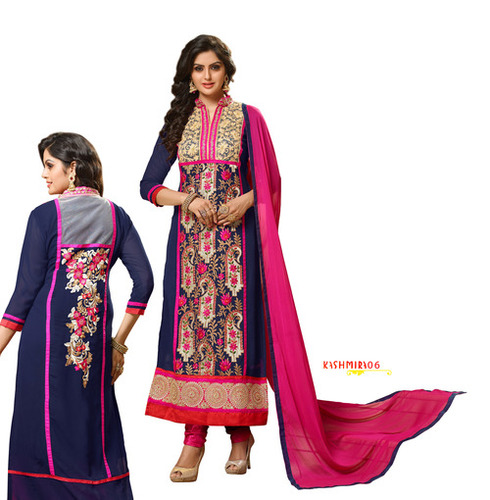 Designer Georgette Embroidered Salwar Suit - Georgette with Santoon Inner, Free Size | Trendy Style, Semi Stitched, Nazneen Dupatta