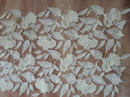Fancy Embroidered Fabric - Raw Silk, 40 Inch, White Floral | Elegant Design, Durable, Fine Finish