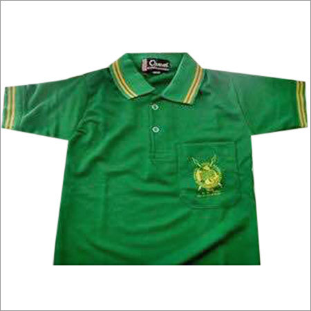 Polo Neck Green School T-Shirt - Cotton, Multiple Sizes, Green, Embroidered Logo, Soft Durable Fabric, Chest Pocket