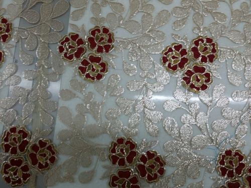Floral Embroidery Work All Over Fabric - Polyester Blend, 54" Width | Durable Fabric, Elegant Design, Shrink Resistance, Versatile Use
