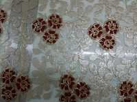 Floral Embroidery Work All Over Fabric - Polyester Blend, 54" Width | Durable Fabric, Elegant Design, Shrink Resistance, Versatile Use