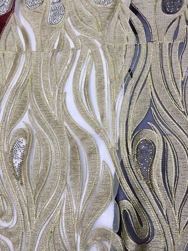Zari Allover Embroidered Fabrics - Cotton, Silk, Georgette 44-60 Inch, Gold | Elegant Design, Luxurious Feel, Fine Embroidery