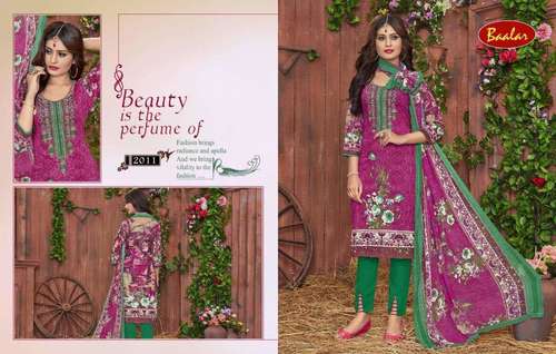 BAALAR ANEERA - Cotton Dress Material with Chiffon Dupatta, Printed Pattern, Breathable and Quick Dry, Ideal for Summer Wear