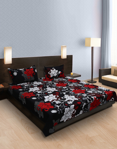 Cocofoam Double Poly Cotton Multi Floral Bed Sheet - Poly Cotton, Double Size, Black | Soft Fabric, Floral Print, Durable, Easy Care