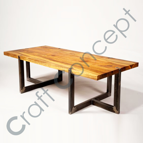 Vintage Industrial Coffee Table - Iron and Mango Wood Handcrafted Eco-Friendly Design No Assembly Required