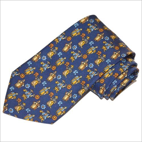Blue cartoon design satin block necktie