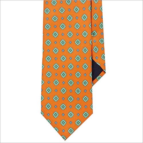 Orange with green diamond design satin block necktie