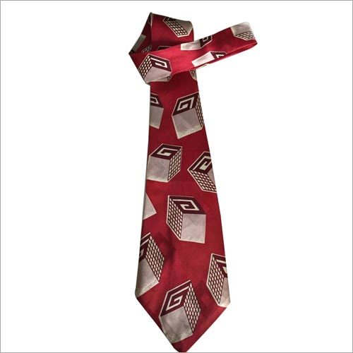 Red with off white cube design satin block necktie