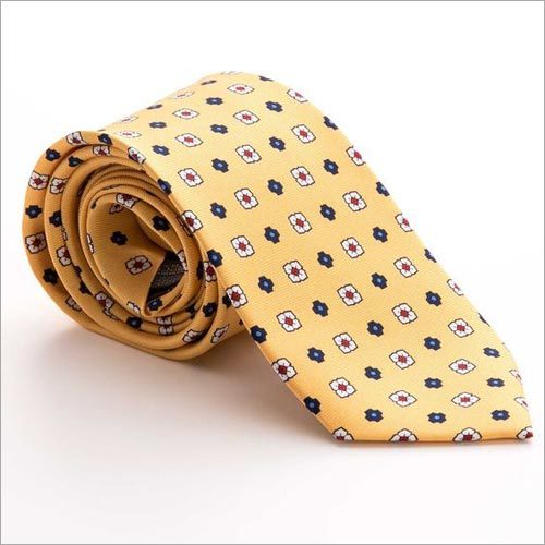 Yellow with red and blue  flower design satin block necktie