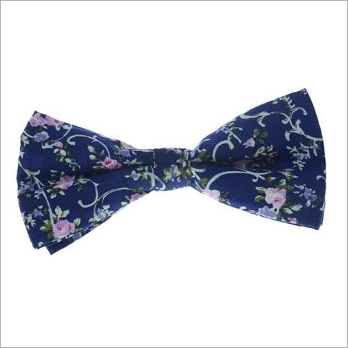 Blue floral design microfibre bowtie