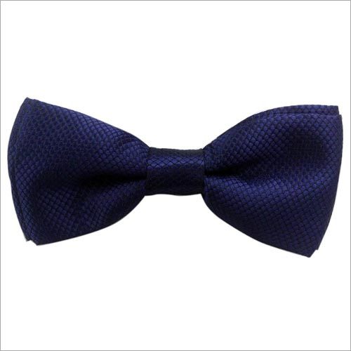 Blue self design microfibre bowtie
