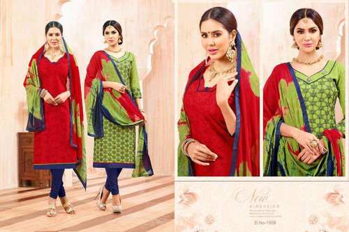 Cotton Printed Churidar Dress Material - Cotton Jaquard Top Bombey Cotton Jaquard Bottom | Quick Dry Washable 3-4th Sleeve Versatile for Casual and Party Wear