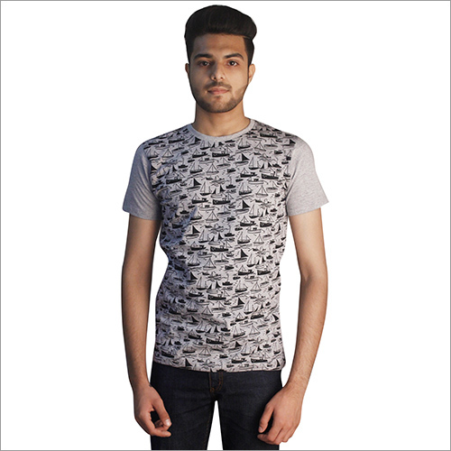 Mens Designer Round Neck T-Shirts - 100% Cotton, Melange Grey, Short Sleeve | Soft, Shrink Resistant, Colorfast, Sweat Absorbent