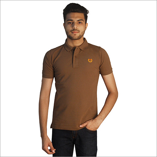 Mens Plain Brown Polo Neck T-Shirt