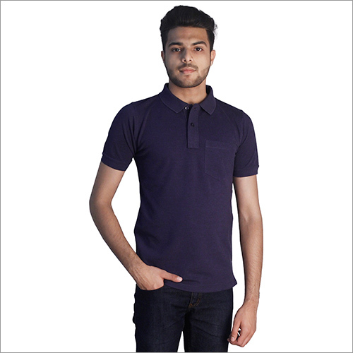 Mens Plain Indigo Polo Neck T-Shirt