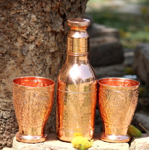 Copper Bottle with 2 bar glasses