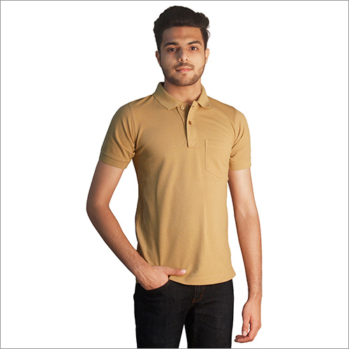Mens Plain Cotton Polo Neck T-Shirt - Cotton, X-XXL, Khaki | Soft Cotton, Classic Style, Comfortable Fit, Durable Fabric