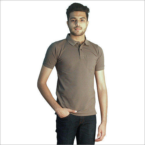 Mens Plain Laurel Oak Cotton Polo Neck T-Shirt