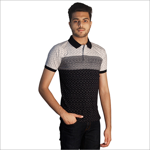 Mens Fancy Print Pure Cotton Polo Neck T-Shirt