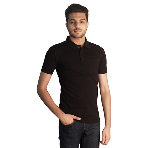 Mens Plain Cotton With Pocket Polo Neck T-Shirt