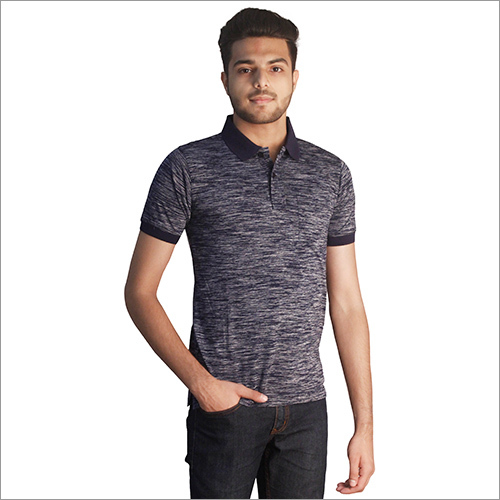 Mens Plain Slub Navy Color Polo Neck T-Shirt